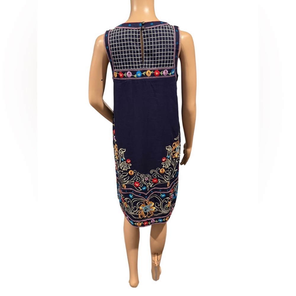 Anthropologie Maeve Womens Kira Navy Floral Embroidered Tunic Dress Size 0 - Picture 6 of 16